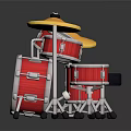 Professional Red Drum Set With Multiple Drums And Yellow Cymbals On Metal Stand