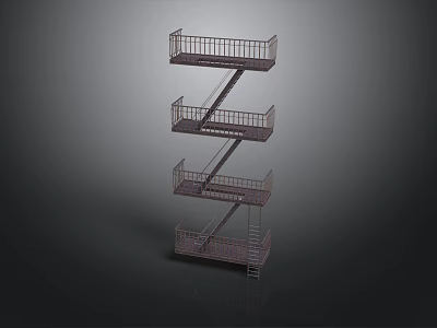 Staircase Structure Design With Multiple Levels Platforms And Metal Railings 3d model