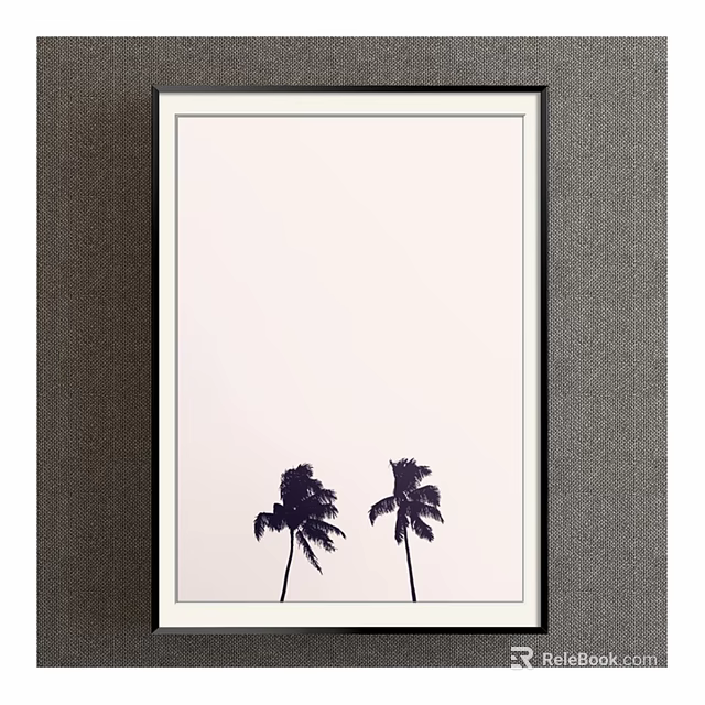 Modern Plant Painting With Two Palm Tree Silhouettes On Light Background In White Frame 3d model 