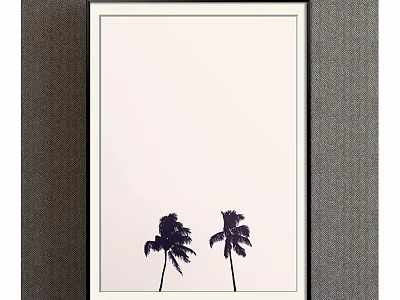Modern Plant Painting With Two Palm Tree Silhouettes On Light Background In White Frame 3d model