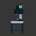 Industrial Drill Press With Metal Worktable Blue Base And Motorized Structure For Workshop Use