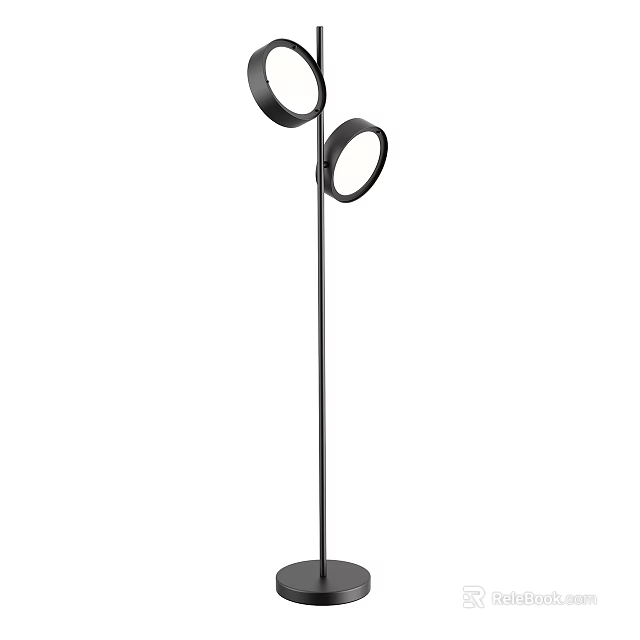Modern Black Floor Lamp With Double Circular Shades And Slim Metal Stand 3d model 