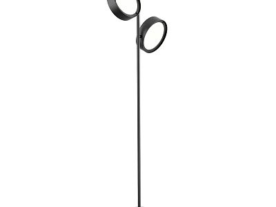 Modern Black Floor Lamp With Double Circular Shades And Slim Metal Stand 3d model