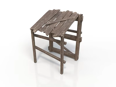 Rustic Vintage Wooden Small Table With Plank Top And Simple Structure 3d model
