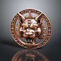 Scenic Landscape Featuring Bronze Circular Lion Head Badge With Reflection 3d model