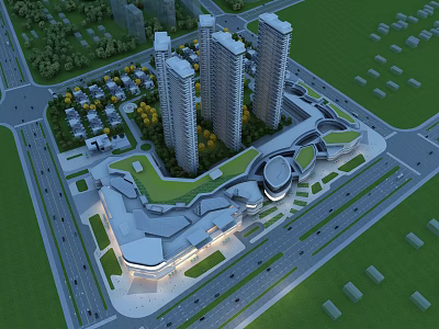 Aerial View Urban Planning With High Rise Buildings Commercial Center And Green Areas 3d model