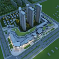Aerial View Urban Planning With High Rise Buildings Commercial Center And Green Areas