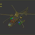 Detailed Helicopter Model with Rotors Blue Nose and Military Fuselage Design