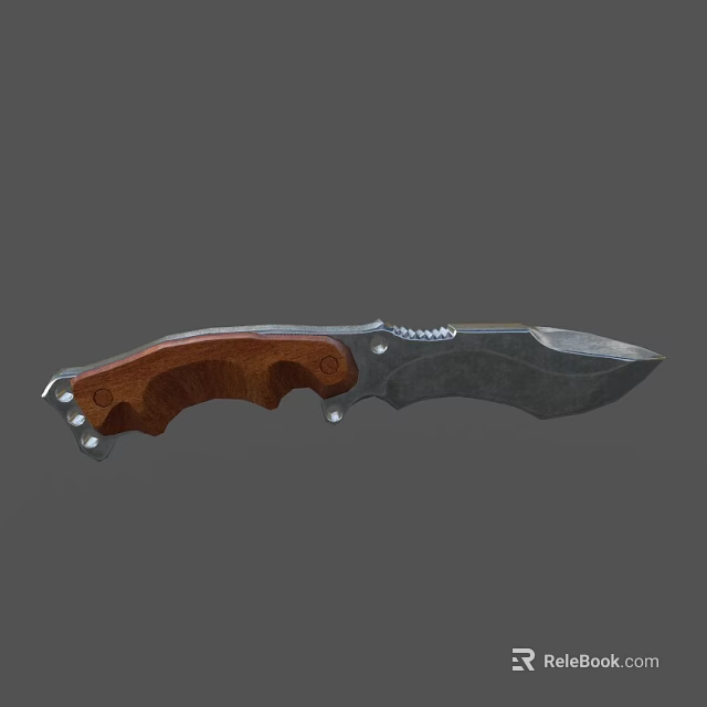Practical Weapon Knife Featuring Wooden Handle Metal Blade And Riveted Design 3d model