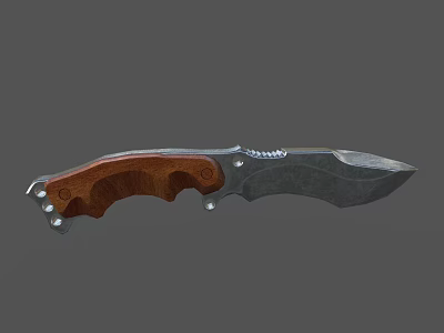 Practical Weapon Knife Featuring Wooden Handle Metal Blade And Riveted Design 3d model