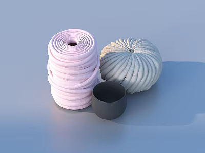 Everyday Living Essentials With Pink Rolled Grey Spiral And Black Bowl Items 3d model