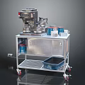 Stainless Steel Kitchen Cart With Wheels Electrical Appliances Cups Containers And Blue Basket