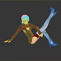 Blonde Woman in Black Bodysuit White Thigh High Socks White Heels on Shiny Black Floor