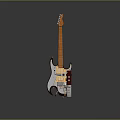 3D Electric Guitar Model Featuring Blue Red Body Orange Neck And Gold Pickups Design