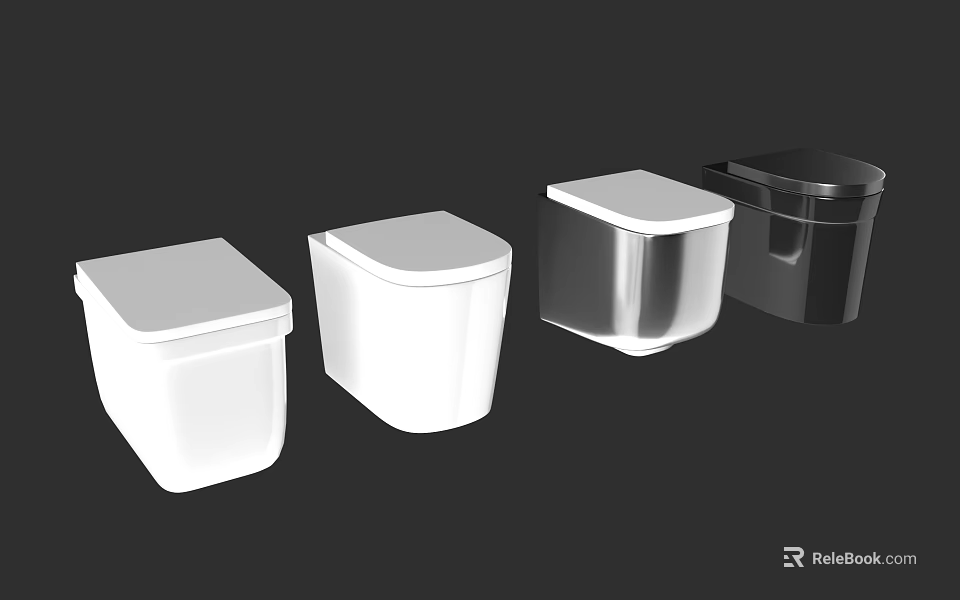 Modern Toilets in White and Black with Sleek Contemporary Stylish Design 3d model 