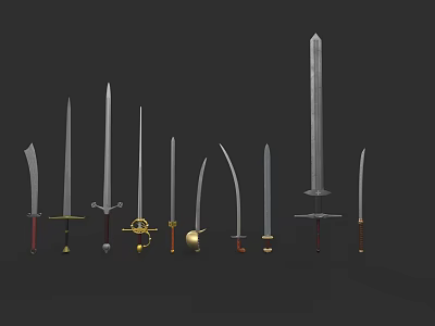 Medieval style ten swords long knife machete giant sword 3d model Medieval style ten swords long knife machete giant sword 3d model