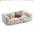 Modern Double Sofa Beige Brown Multi-Person Double Fabric Sofa 3d model