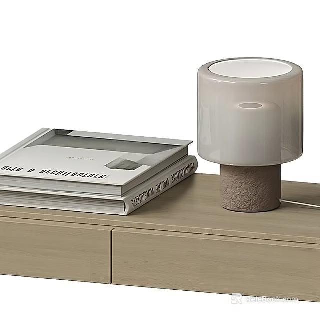 Modern Table Lamp with Frosted Glass Shade and Stone Base on Desk with Books 3d model 