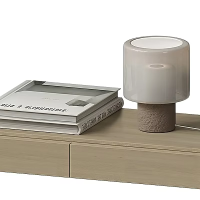 Modern Table Lamp with Frosted Glass Shade and Stone Base on Desk with Books 3d model