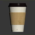 Disposable Coffee Cup With White Paper Body Brown Ribbed Sleeve And Black Lid