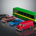Colorful Toy Car Collection Featuring Bus Truck Sedan Van and Pickup Models