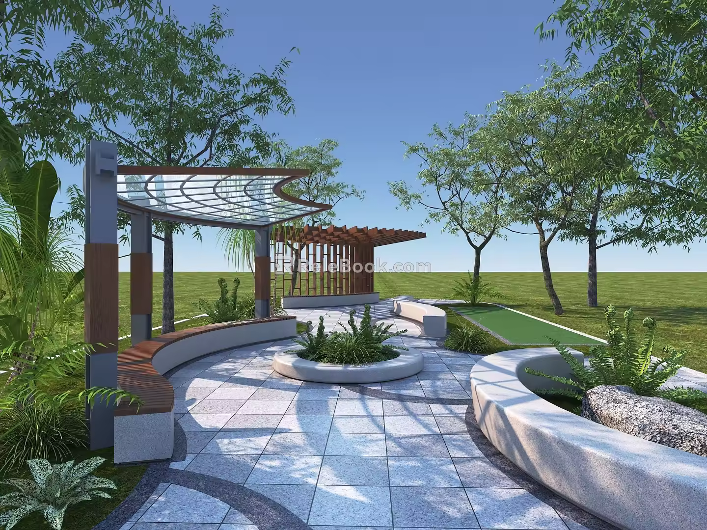 Modern Corridor Frame Pocket Park Landscape Node 3d model
