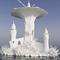 White Art Installation With Castle Towers And Cloud Like Top Structure Decorative Base 3d model