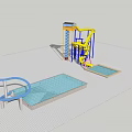 Water Park Building Components With Yellow Slides Blue Pool And Tower 3d model
