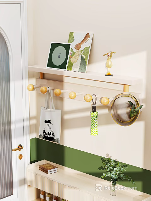 Minimalist Entryway Hallway With Shelf Hooks And Decor 3d model 