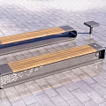Outdoor Landscape Benches With Wooden Seats Gray Frame And Side Patterns On Tile Floor