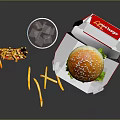 Delicious Fast Food Meal With Hamburger In Open Box Crispy Fries And Cold Drink