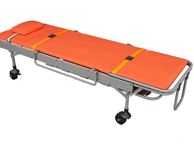 Orange Medical Stretcher Trolley with Metal Frame and Wheeled Design for Patient Transport 3d model