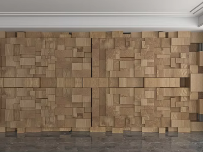 3D Wooden Block Pattern Background Wall With Textured Panel Design For Modern Interior 3d model