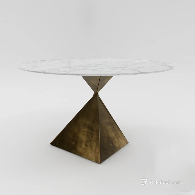 Round Marble Top Coffee Table With Pyramid Shaped Brass Metal Base Design 3d model