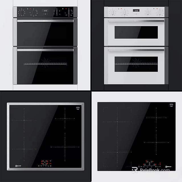 Modern Kitchen Appliances Oven Cooktop With Black White Glass Panels 3d model 