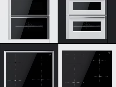 Modern Kitchen Appliances Oven Cooktop With Black White Glass Panels 3d model