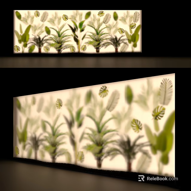 Indoor Green Plant Wall With Lush Leafy Plants And Decorative Fern Patterns 3d model 