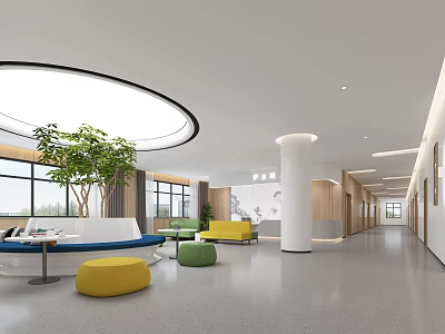 Hospital Outpatient Clinic Lobby Interior With Sofas Plants And Skylight 3d model