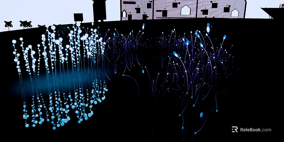 Modern Garden Landscape Design With Illuminated Plants And Lighting Elements 3d model 