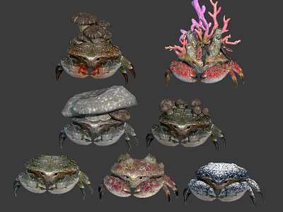 Unique Fantasy Crab Creatures With Various Decorative Shell And Coral Designs 3d model