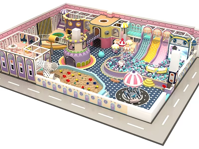 Indoor Children's Playground With Colorful Castle Multiple Slides Trampoline Area Ball Pit And Interactive Zones 3d model