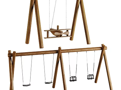 Wooden Children Playground Swing Set With Multiple Swings And Sturdy Structure 3d model