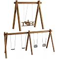 Wooden Children Playground Swing Set With Multiple Swings And Sturdy Structure
