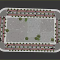 Cartoon City Scene With 3D Model Apartment Buildings Roads Trees And Vehicles
