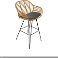 Modern Wicker Bar Stool With Armrest Black Seat And Metal Frame