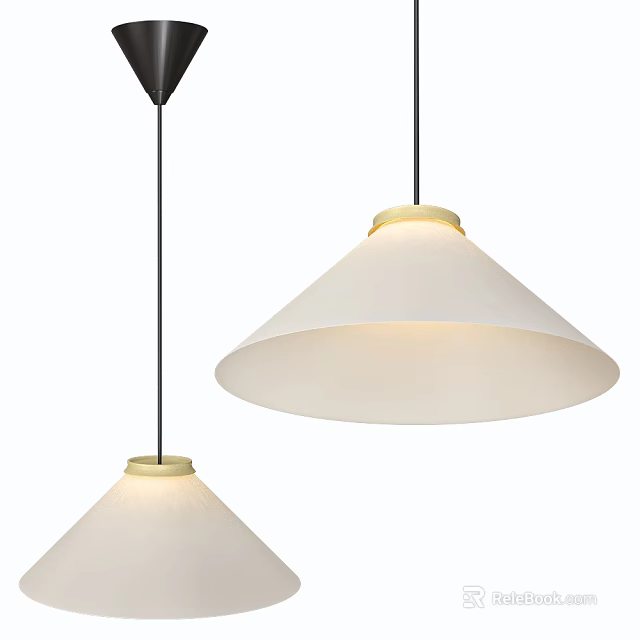 Elegant Modern Pendant Lights With White Cone Shaped Shades And Black Cords 3d model 