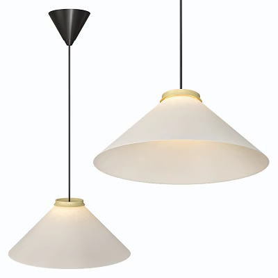 Elegant Modern Pendant Lights With White Cone Shaped Shades And Black Cords 3d model