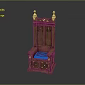 Dark Wooden Classic Chair With Gold Accents Red Cushion And Ornate Design