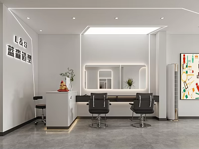 Modern Hair Salon Interior Design With Styling Chairs Mirrors Workstations And Decor 3d model