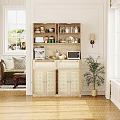 Light Wooden Home Sideboard Cabinet With Large Storage Space For Kitchen Supplies And Small Appliances